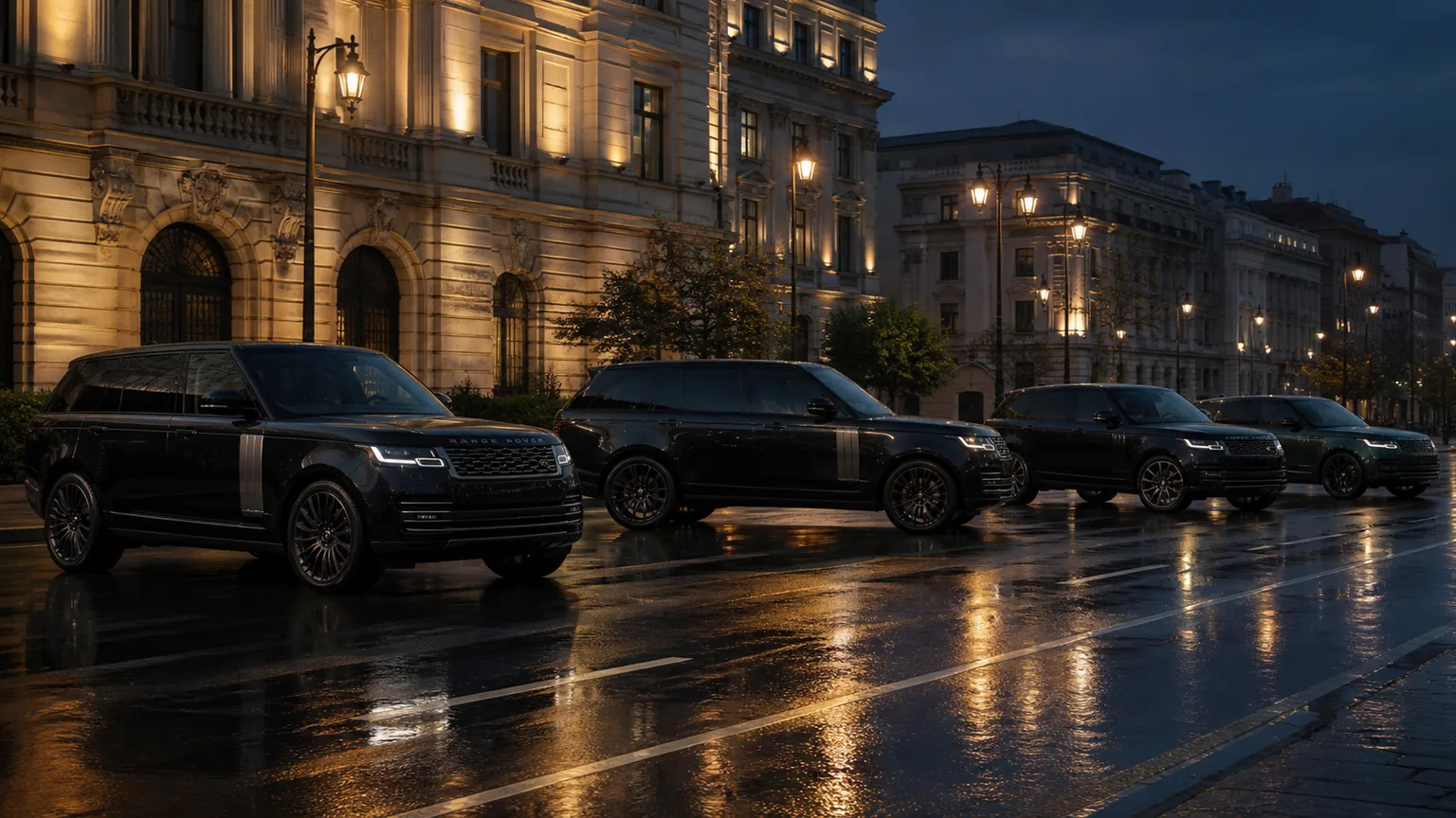 Range Rover Vogue într-un decor urban la blue hour